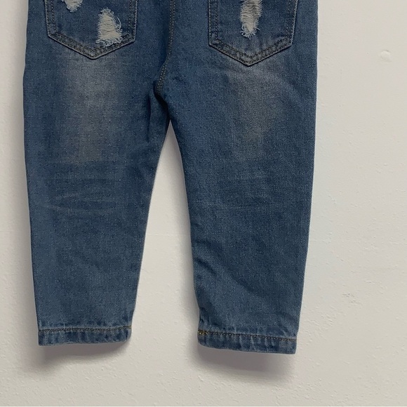 Toddler Bib Overalls Size 12M Distressed Boy Girl Unisex Buttons Pockets - Picture 7 of 12